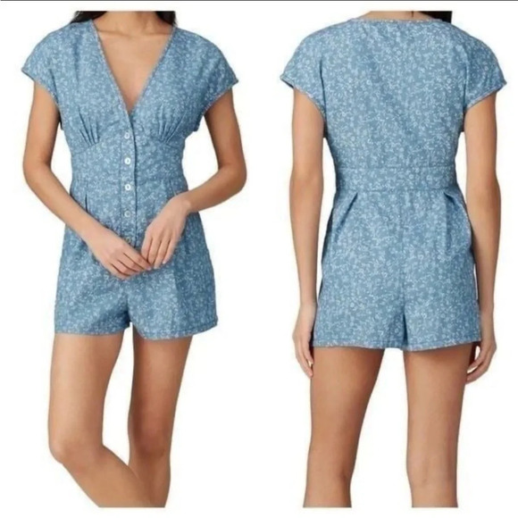 MINKPINK Jaye Chambray Blue Romper Size XS - Picture 1 of 5